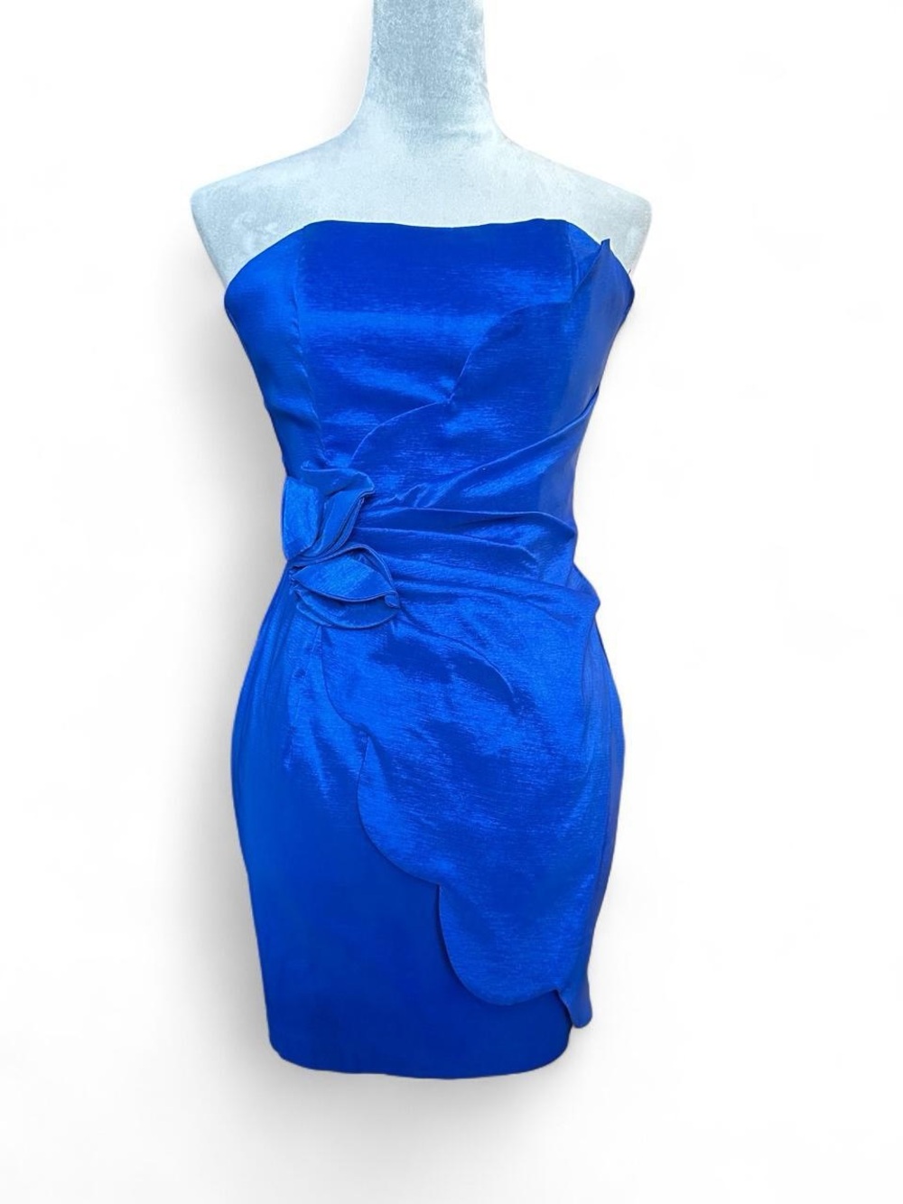 Vintage Y2K Cache Royal Blue Strapless Side Ruffle Mini Dress Size 0